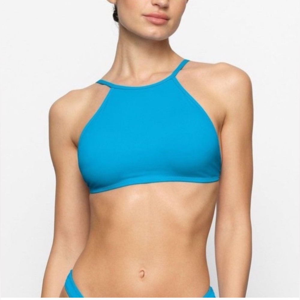 Skims Recycled Swim High Top Neck Top/ Turquoise NWT
